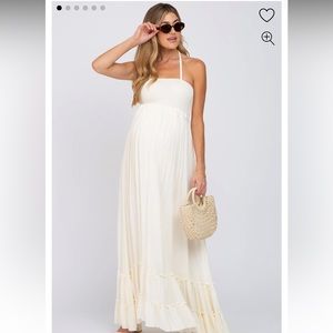 NEW Cream Halter Neck Cut Out Maxi Dress